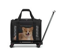 PETCUTE Rolling Cat Carrier with Wheels,Foldable Pet Carrier with Removable Mat,Load Up to 22 LBS,Fully Breathable,Dog Carrying Bag with Safety Belt,Perfect for Traveling/Hiking/Camping,Black