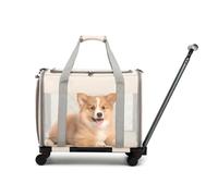 PETCUTE Rolling Cat Carrier with Wheels,Foldable Pet Carrier with Removable Mat,Load Up to 22 LBS,Fully Breathable,Dog Carrying Bag with Safety Belt,Perfect for Traveling/Hiking/Camping,Beige