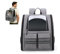 PETCUTE Rolling Dog Backpack Carrier with Wheels, Large Space Breathable Pet Travel Bag with Transparent Window,Foldable Cat Backpack with Front Storage Pockets for Small Cats Dogs,Grey
