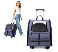 PETCUTE Rolling Dog Backpack Carrier with Wheels, Large Space Breathable Pet Travel Bag with Transparent Window,Foldable Cat Backpack with Front Storage Pockets for Small Cats Dogs,Purple