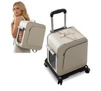 PETCUTE Rolling Dog Carrier with Wheels,3-in-1 Foldable Cat Backpack on Wheels for Large Cats and Small Dogs,Super Ventilation,Pet Travel Carrier with Removable Mat,Safety Belt,Airline Approved