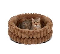 PETCUTE Round Cat Beds for Indoor Cats,Machine Washable, Calming Donut Kitten Bed with Non Slip Bottom and Reversible Cushion,Fluffy Pet Bed for Cats, Small Dogs, Medium Puppy,Khaki,M