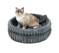 PETCUTE Round Cat Beds for Indoor Cats,Machine Washable, Calming Donut Kitten Bed with Non Slip Bottom and Reversible Cushion,Fluffy Pet Bed for Cats, Small Dogs, Medium Puppy,Dark Gray,M