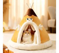 PETCUTE Semi-enclosed Cat Igloo Cave Bed for Indoor Cats and Small Dogs,Fluffy,Cute Kitten Tent Cave with Removable Washable Cushion,Pet Bed with Anti-Slip Bottom and Interactive Ball,S