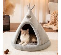 PETCUTE Semi-enclosed Cat Igloo Cave Bed for Indoor Cats and Small Dogs,Fluffy,Cute Kitten Tent Cave with Removable Washable Cushion,Pet Bed with Anti-Slip Bottom and Interactive Ball,XL