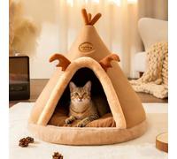 PETCUTE Semi-enclosed Cat Igloo Cave Bed for Indoor Cats and Small Dogs,Fluffy,Cute Kitten Tent Cave with Removable Washable Cushion,Pet Bed with Anti-Slip Bottom and Interactive Ball,S