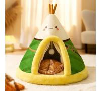 PETCUTE Semi-enclosed Cat Igloo Cave Bed for Indoor Cats and Small Dogs,Fluffy,Cute Kitten Tent Cave with Removable Washable Cushion,Pet Bed with Anti-Slip Bottom and Interactive Ball,L