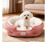 PETCUTE Small Dog Beds, Washable Pet Beds,Round Calming Dog Bed with Anti-Slip Bottom,Raised Edge,Super Soft Cat Bed for Dogs, Cats, Kittens and Puppies,Pink,XL