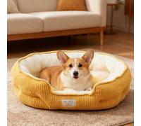 PETCUTE Small Dog Beds, Washable Pet Beds,Round Calming Dog Bed with Anti-Slip Bottom,Raised Edge,Super Soft Cat Bed for Dogs, Cats, Kittens and Puppies,Yellow,XL