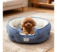 PETCUTE Small Dog Beds, Washable Pet Beds,Round Calming Dog Bed with Anti-Slip Bottom,Raised Edge,Super Soft Cat Bed for Dogs, Cats, Kittens and Puppies,Blue,M