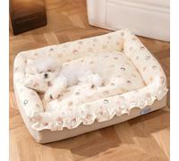 PETCUTE Small Dog Sofa Bed Washable, Super Soft Rectangle Dog Beds with Removable Cover, Calming Pet Bed with Anti-Slip Bottom, Pillow,Anti-Anxiety, Pet Cushion for Kittens And Small Dogs,Yellow,XL