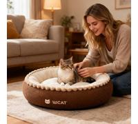 PETCUTE Ultra Soft Cat Bed, Dog Beds for Small Dogs,Non-slip,Calming Cat Dog Beds for Indoor Pets,Comfortable Donut Pet Bed with Removable and Washable Cushion, for Puppy and Kittens,Brown,M