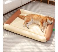 PETCUTE Waterproof Dog Bed for Extra Large Dogs,Orthopedic Pet Beds with Oxford Fabric Surface,Anti-Slip Puppy Kennel for Crate,Sofa,Car Back Seat,for Travel Indoor Outdoor,Beige+Brown,XL