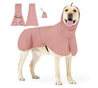 PETCUTE Waterproof Dog Raincoat with Hood, Lightweight Adjustable Pet Rain Jacket with Leash Hole,Windproof Dog Rain Poncho with Reflective Strip,Storage Pocket,for Outdoor Walking Hiking,Pink,L
