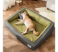 PETCUTE Waterproof Large Dog Bed,Orthopedic Dog Sofa Bed with Removable Washable Cover and Non-Slip Bottom,Rectangle Pet Beds with Raised Edges for Joint Support,Green,M