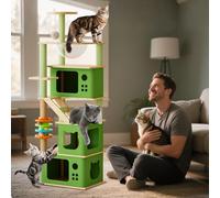 PETCUTE Wooden Cat Tree, 153cm,Luxury Cat Tower with Kitty Condo, Dual Perch, Full Sisal Posts and Ladder, Toy ball,Tall Kitten Activity Center for Climbing,Scratching, Sleeping