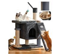 PetDance 37in All-in-1 Small Cat Tree for Indoor Cats | Space-Saving Cat Tower with Cozy Condo, Cat Window Perch, Sisal Scratching Posts, Interactive Ball Track Toy & Self-Grooming Brush,Dark Gray