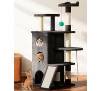 PetDance 54in Cat Tree for Large Cats & Maine Coon,Stable Cat Tower with 3 Cozy Hideaway Condos,Sisal Scratching Posts & Grooming Brush,Cat Climber for Timid Kittens & Indoor Cats,Dark Gray