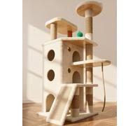PetDance 54in Cat Tree for Large Cats & Maine Coon,Stable Cat Tower with 3 Cozy Hideaway Condos,Sisal Scratching Posts & Grooming Brush,Cat Climber for Timid Kittens & Indoor Cats,Beige