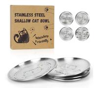 Petdream 4 Pcs Stainless Steel Cat Dishes, 6.7" Whisker Fatigue Cat Food Bowl, Cat Dish Plates for Indoor Kitten Cat Small Animals, Dishwasher Safe Bowls