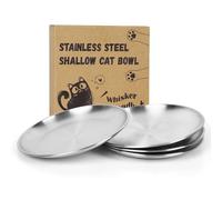 Petdream 4 Pcs Wide Whisker Friendly Cat Dishes Set 6.7", Stainless Steel Cats Bowls, Shallow Food Bowl, Indoor Kitten Feeding Wet & Dry Food Dish to Prevent Whisker Fatigue(13 OZ)