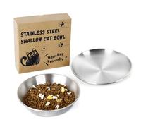 Petdream Wide Whisker Friendly Cat Dishes Set 6.7", Stainless Steel Cats Bowls, Shallow Food Bowl, Indoor Kitten Feeding Wet & Dry Food Dish to Prevent Whisker Fatigue(13 OZ) (Cat Bowls Set, 2 PCS)