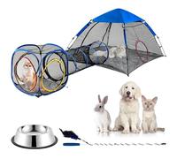 PETEASE Outdoor Cat Enclosure - Cat Tent, Pop Up Cat Play Tunnel, Cube Combo with Feather Teaser Toy and Stainless Steel Water Bowl for Cats, Kittens, Dogs and Small Animals