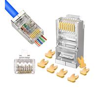 PETECHTOOL 20 Pack RJ45 Cat6a Cat6 Connector for 23 AWG Gold Plated 8P8C Pass Through Shielded Modular Ends Plug
