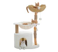 PETEPELA 102 cm Modern Scratching Post for Cats All Life Stages, Luxurious Climbing Tree with Large Wicker Basket, Spacious Cave and 40 cm Wide Hammock, Aesthetic Cat House for Indoor Cats Beige