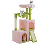 PETEPELA 104cm Pink Cat Tree for Indoor Cats Dual Condo with Large Hammock, Cat Tower with 40cm Big Nid, Padded Perch, Scratching Pad and Removable Play Ball, Pink
