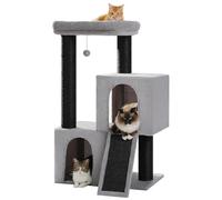 PETEPELA 114cm Cat Tree for Large Cats Adults with Fully Sisal Covered Scratching Post for Mainecoon,11cm Thick Posts Cat Tower with Super Large Double Cave 42x45cm&Top Perch 52x54cm, Black Grey