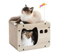 PETEPELA 16'' Cardboard Cat Scratcher House with Spring Mouse Toy