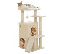 PETEPELA 88 cm Cat Scratching Post for Domestic Cats with Wide Top Lying Surface, Private Cat Cave and Sisal Scratching Post, Scratching Pad for Indoor Cats, Beige