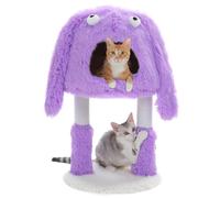 PETEPELA Cartoon Cat Tree, 2 in 1 Cat Scratching Post with Big Cozy Condo, Artistic Modeling Playing Tower with a Soft Removable Cat Bed for Indoor Cats, 78cm Tall, Purple
