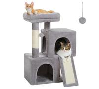 PETEPELA Cat Tree 77cm Cat Tree for Indoor Cats with Dual Condos, Grey | Removable perch, scratching posts and pad, compact cat tower for indoor cats, grey