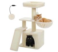 PETEPELA Small Cat Tree for Indoor Cats, 32'' Cute Cat Tower Cat Condo with Sisal Scratching Ramp, Cozy Hammock and Removable Top Bed Perch for Kittens, Beige