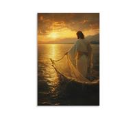 Peter Casting His Net after The Resurrection, The Sunrise Casting Gold on The Water Where Jesus Waits on The Shore. Contemporary Wall Mural - Decorative Hanging Poster Art 08x12inch(20x30cm)