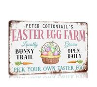 Peter Cottontail's Easter Egg Farm Easter Metal Tin Sign Retro Vintage Bunny Rabbit Poster Cafe Kitchen Easter Party Farmhouse Wall Decor Happy Easter Sign 8x12 Inch