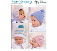 Peter Gregory Double Knitting DK Pattern - 7158 Baby's Bonnet & Hat Selection