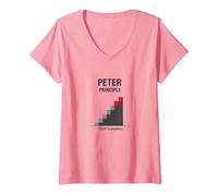 Peter Peter Principle: Rise to Incompetence Graphic V-Neck T-Shirt, Women, Pink, L