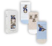Peter Rabbit Baby Socks, 3 Pairs Pack, Blue and Beige Cotton Blend, Bunny Character Design, Multi-Sizes (UK, Age, 0 Months, 6 Months)