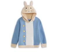 Peter Rabbit Kids Blue Hoodie | Rabbit-Shaped Hood with Embroidered Face | Gold Button Details & Colour-Block Design | Long Sleeve Pull-On Jumper Merch - 18-24 Months