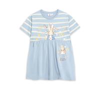 Peter Rabbit Girls Light Blue Stripey Dress | Crew Neck Short Sleeve Cartoon Character Print | Pocket Logo Pull-On Kids Streetwear | Children's Everyday Dress Merch - 4-5 Years