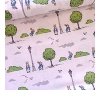 Peter Rabbit in London Cotton Fabric Per Long Quarter from Beatrix Potter White with Green Trees