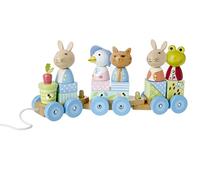 Peter Rabbit Wooden Train Pull Along Toy - Push and Pull Stacking Toys, 1 Year Olds, Toddler - Puzzle Shapes, Early Development Activity Toys - Official Licensed Peter Rabbit Gifts by Orange Tree Toys