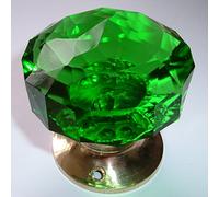 Peter Sharpe Doorknob, Green large cut glass Brass base (single)