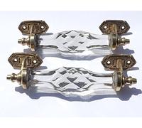 Peter Sharpe Large clear door handles of brass and cut glass (pair)