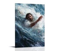 Peter Sinking Into The Waves As Doubt Overtakes Him, And Jesus Reaches Down through The Storm with Unwavering Calm. Contemporary Wall Mural - Decorative Hanging Poster Art 24x36inch(60x90cm)