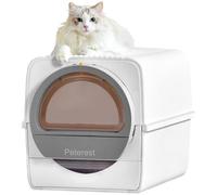 Peterest Semi-Auto Large Self Cleaning Cat Litter Box,No Smell,Pull and Scoop,for Micro Crystal cat Litter,Easy to Clean,High-Capacity Self Cleaning White Litter Box, Odor Control,Semi Auto with Lid