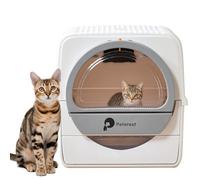 Peterest Semi-Auto Large Self Cleaning Cat Litter Tray,No Smell,Pull and Scoop,for Micro Crystal cat Litter,Easy to Clean,High-Capacity Self Cleaning White Kitty Litter Box,Odor Control with Lid